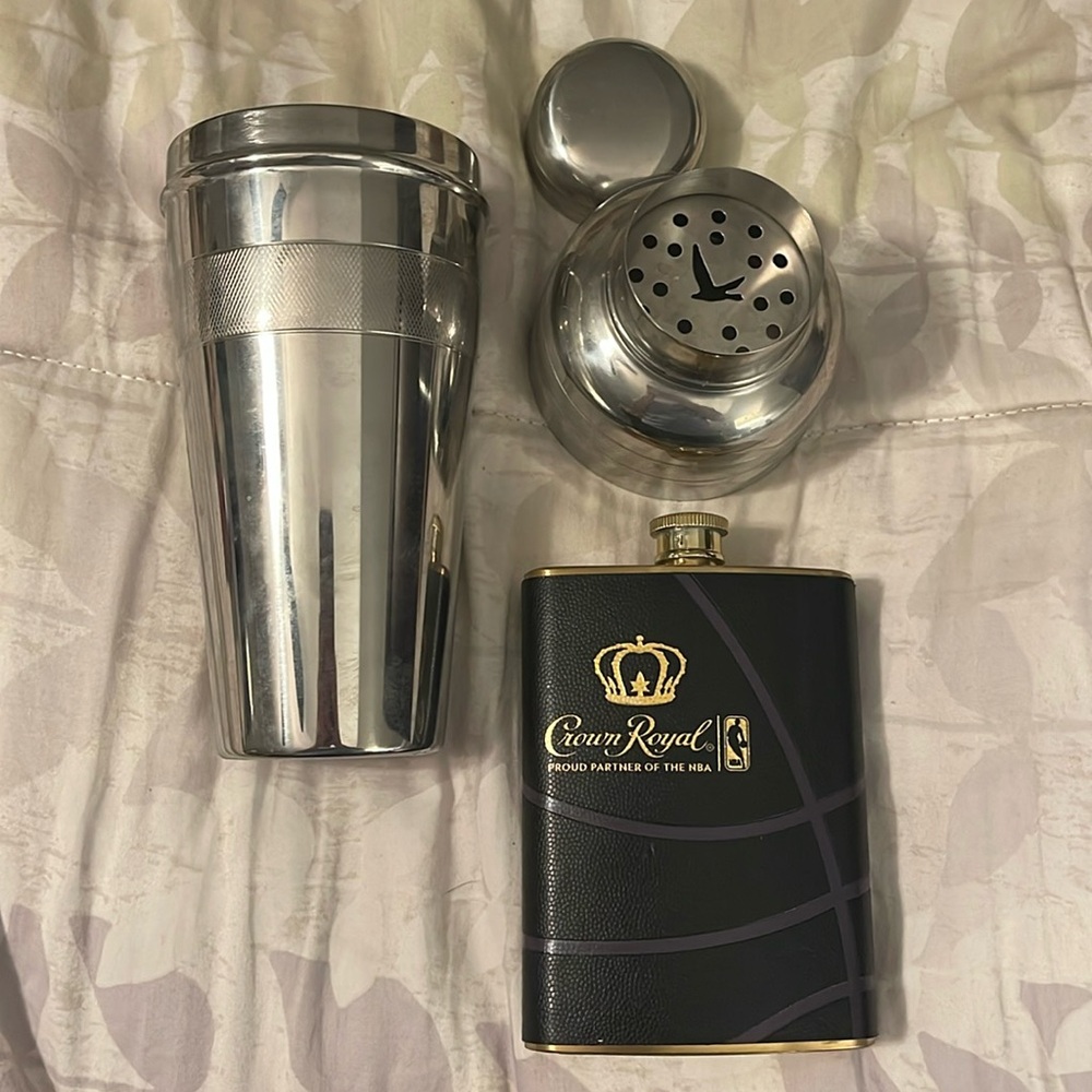 Grey Goose Stainless Steel Cocktail Shaker Barware crown royal flask